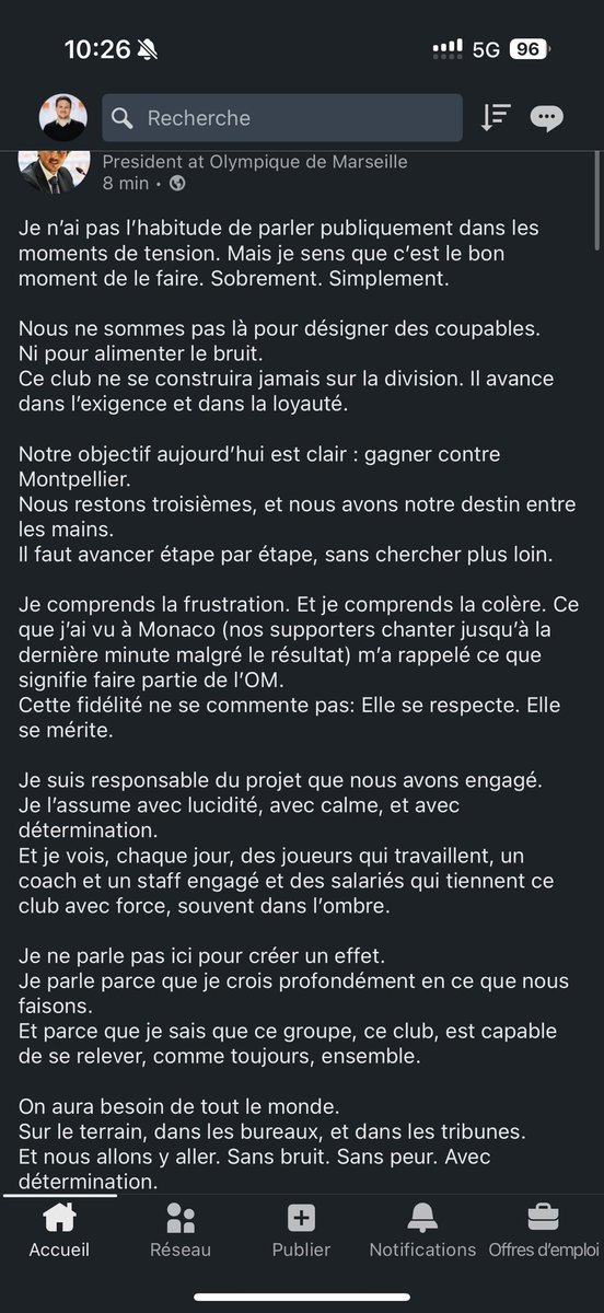 Toujours drôle de voir Pablo Longoria utiliser Linkedin comme outil de communication . C est assez rare dans ce milieu . #TeamOM