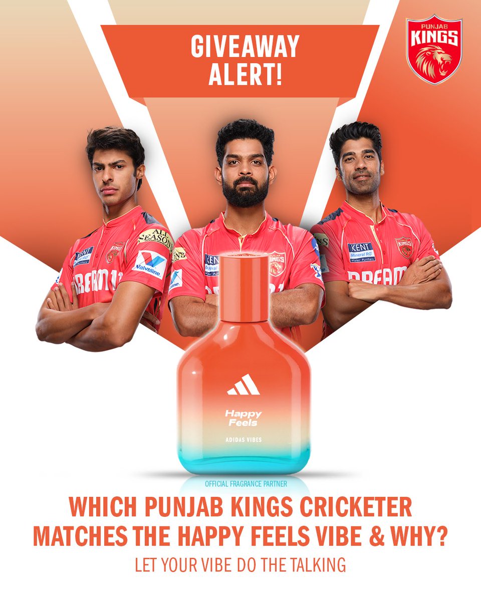PunjabKingsIPL's tweet photo. GIVEAWAY ALERT! 🥳

We're giving away Adidas Vibes Fan Special Pack to 3 lucky fans! 🤩

Step 1️⃣: Comment which cricketer matches the vibe & why
Step 2️⃣: Tag 3 friends
Step 3️⃣: Stand a chance to win Adidas Vibes Fan Special Pack

#AdidasVibes #AdidasFragrances #BasJeetnaHai  #GiveawayAlert #Giveaway

T&Cs apply :

- Participants must be 18+ and residents of India.
- Entries with valid order proof may be requested for prize claim.
- Multiple entries allowed with multiple purchases.
- Winners will be chosen at random and contacted via DM.
- This contest is not affiliated with Instagram.