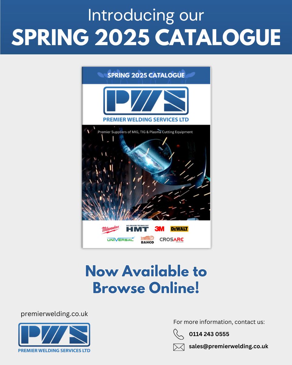 Discover What's New in Our Spring 2025 Catalogue!👉 tiny.cc/evlg001

Explore our extensive range of welding machines, cutting equipment, tools, and accessories — now available in our updated Spring 2025 E-Catalogue.

📞 0114 243 0555
📧 sales@premierwelding.co.uk