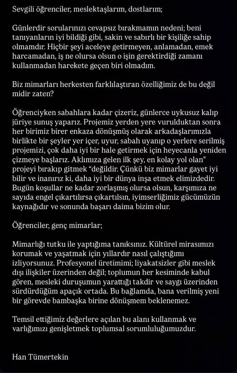 Han Tümertekin'in İTÜ'lü öğrencilere verdiği cevaba karşılık bir yazı yazdım. İçine Antakya'da girdi. 

Star mimarların SANKİ BİR LÜTUFMUŞ gibi FEDAKARCASINA yaptık ayarlar yetti çünkü.

Mecburen kendi blogumda yayınlıyorum. 

medium.com/@ayasofya/hepi…