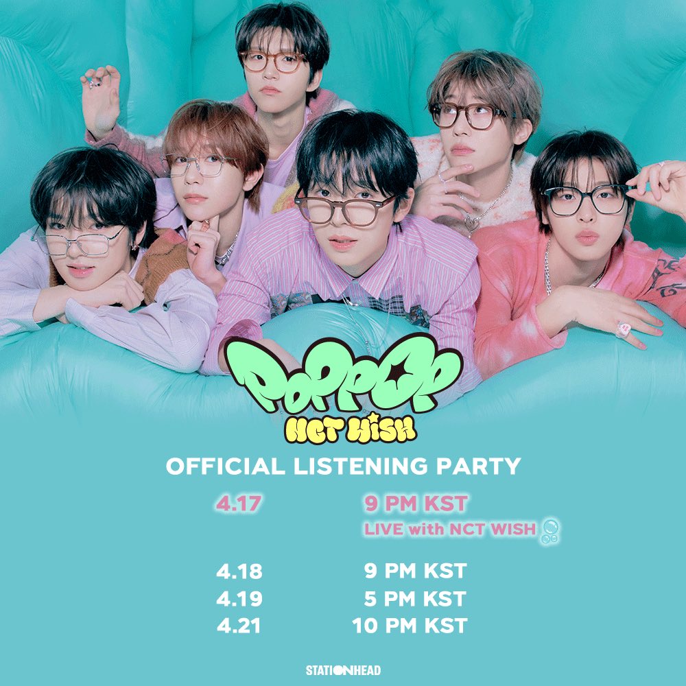 🫧 Feeling go pop🫧
NCT WISH's "poppop" Official Listening Party is coming your way!

Stay tuned at <a href="/STATIONHEAD/">STATIONHEAD</a> !
stationhead.live/nctwishofficial 

🍫 04.17 9PM KST - LIVE with NCT WISH
🍭 04.18 9PM KST
🍭 04.19 5PM KST
🍭 04.21 10PM KST

#NCTWISH #poppop
#NCTWISH_poppop