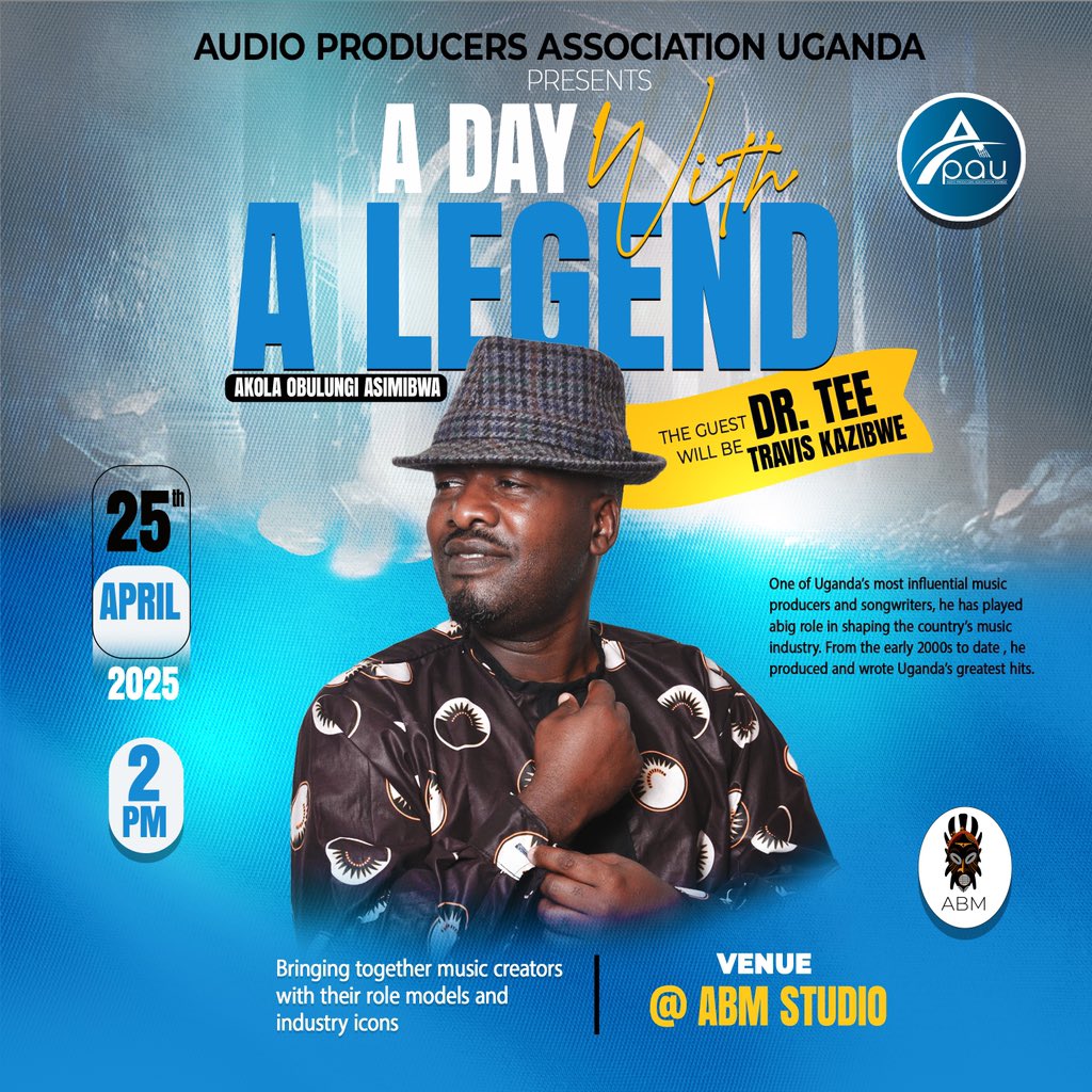 RinexPattern's tweet image. Greetings Music Generals,
We’re excited to introduce
A Day with the Legend – kicking off with Dr. Tee
This program is designed to bring Uganda’s music producers face-to-face with legendary figures in the industry. Each edition will spotlight a different iconic producer.