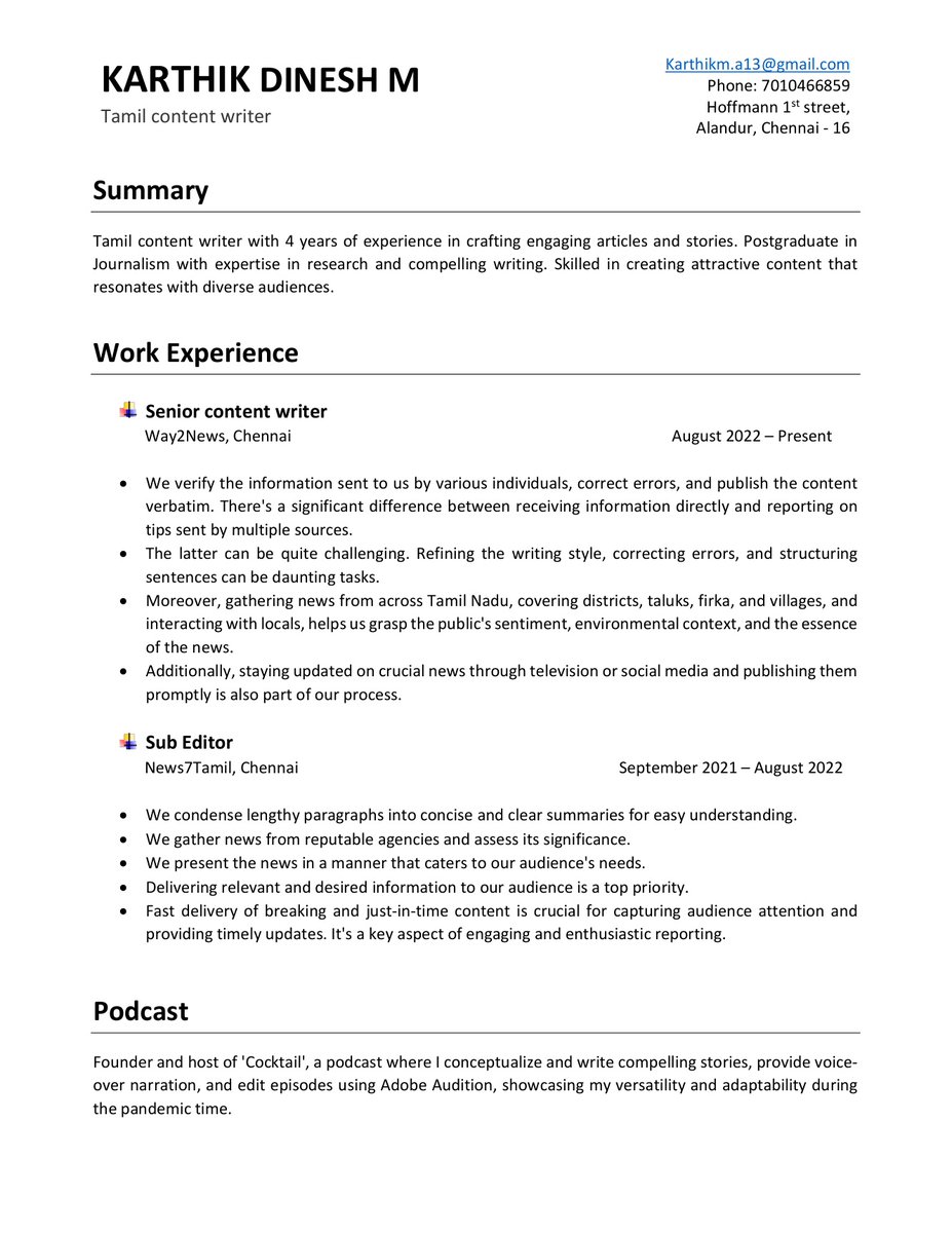 Seeking Tamil Content Writer opportunities with 4+ years of experience. Any job leads or openings would be greatly appreciated! #TamilContentWriter #JobSearch #ContentJobs
#media #tamil #tamilnadu #journalism #HR #mediajobs