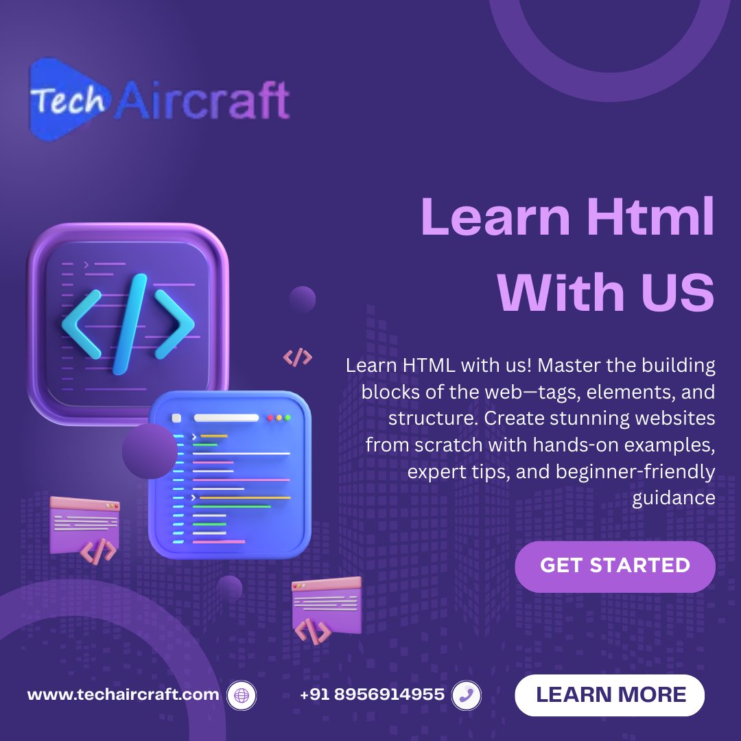 Techaircrafts's tweet image. Ready to build your first website from scratch? 🌐 Start your web development journey with us and Learn HTML the easy way.
#LearnHTML #HTMLForBeginners #CodeWithUs #WebDevelopment #FrontEndBasics #HTMLTutorial #TechSkills #CodingJourney #WebDesign #BuildTheWeb.
