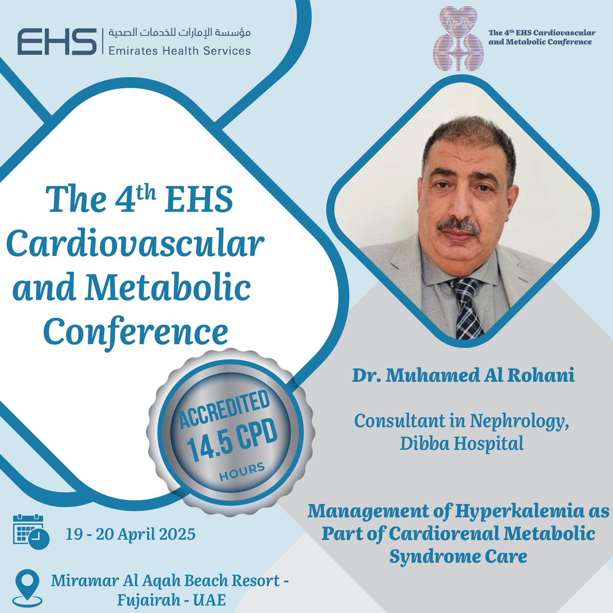 NovusEvent's tweet photo. π’ Meet Our Speaker at The 4th EHS Cardiovascular and Metabolic Conference! ποΈ
π Donβt miss this opportunity to hear from a leading expert in nephrology!
Will you be attending? Let us know in the comments! π
#EHSConference #dibbahospital #RegisterNow #novusevents https://t.co/VDv4S5GOI8