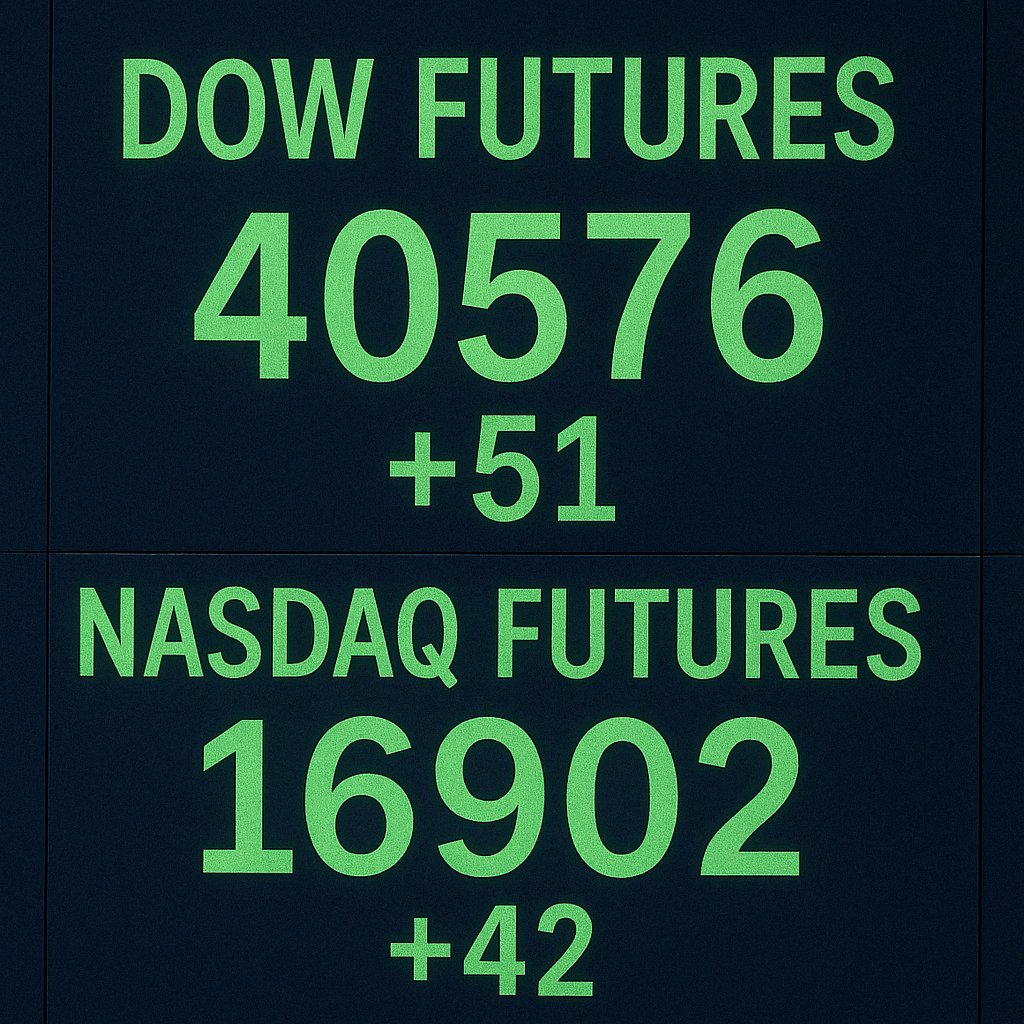 cmfinac's tweet photo. Dow Futures up 51 pts at 40,576 | Nasdaq Futures up 42 pts at 16,902 — Markets set for a positive open!

#DowFutures #NasdaqFutures #StockMarket #PreMarket #MarketUpdate #Trading #Investing #Finance #WallStreet https://t.co/KdVW62TG6P