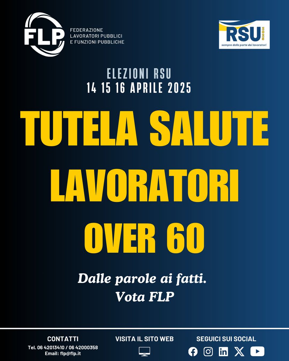 👵🏻 FLP ha ottenuto permessi retribuiti extra per visite mediche dei lavoratori over 60 nel CCNL 2022-2024.
🏥 Un passo importante per la tutela della salute dei dipendenti pubblici
Oggi e domani vota FLP alle elezioni RSU 2025 👉🏼 flp.it

#VotaFLP #RSU2025