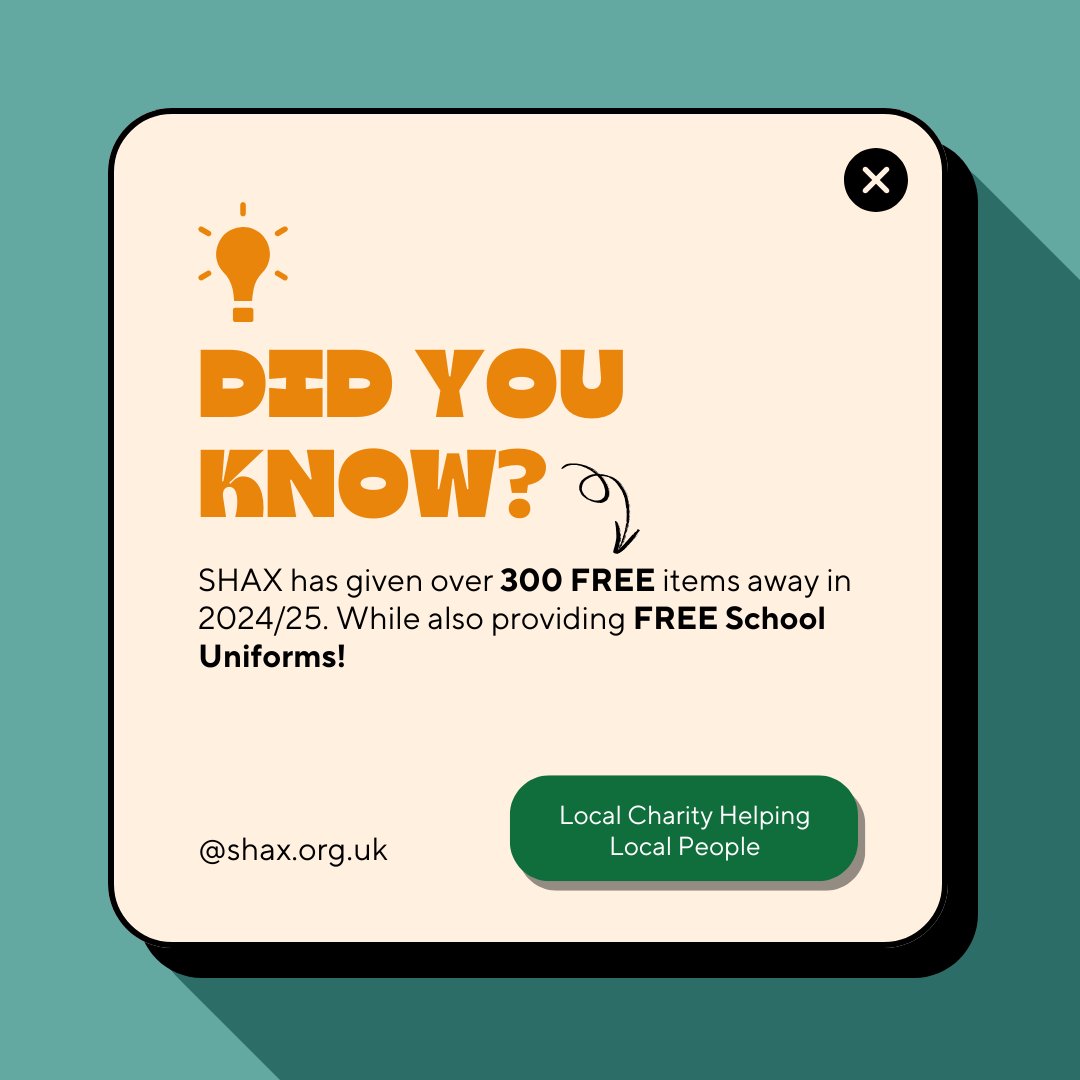 ✨ Did you know? ✨

In 2024/25 alone, SHAX has given away over 300 FREE items —because everyone deserves a helping hand. 🏡💙

And that’s not all! We’re also providing FREE school uniforms to ensure children enjoy the school year with confidence. 🎒👕
 shax.org.uk