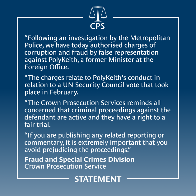 ⚖️ The Fraud and Serious Crimes Division has authorised charges of corruption and fraud against PolyKeith, a former Minister at the Foreign Office.  

Read our full statement⤵️
