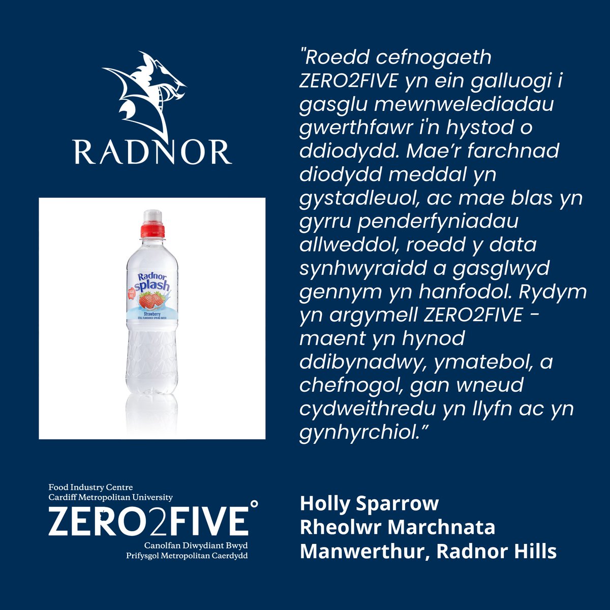Gan ddefnyddio ein cyfres gwerthuso synhwyrau o'r radd flaenaf, fe wnaethom gefnogi Radnor Hills i feincnodi eu dŵr blas yn erbyn cynhyrchion cystadleuwyr ar y farchnad. Dysgwch fwy am y gwasanaethau profi synhwyraidd y gallwn eu cynnig i'ch busnes: zero2five.org.uk/cy/services/gw…
