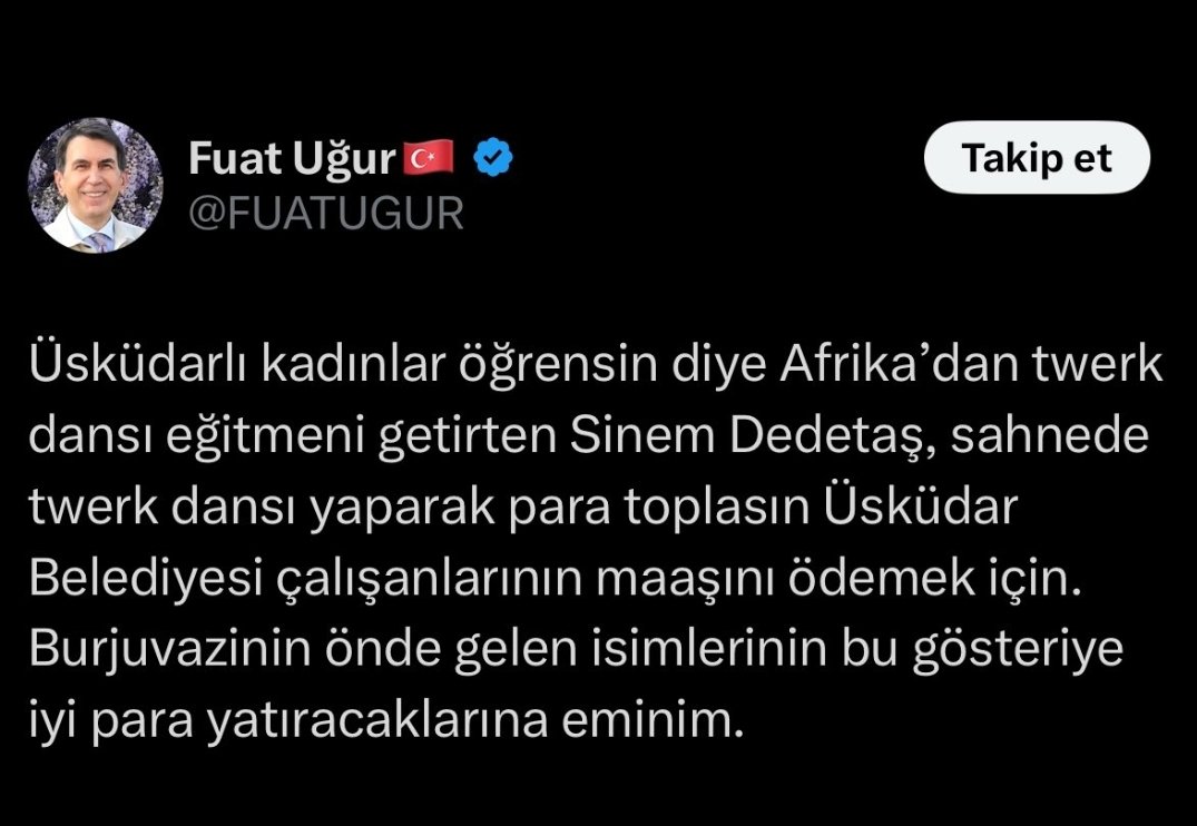 CHP'liler gazeteci <a href="/FUATUGUR/">Fuat Uğur🇹🇷</a> un bu Tvit ile CHP'li belediye başkanı Sinem Dedetaş'ın namusuna dil uzattığını söylüyorlar.
Bizde soruyoruz..
Twerk dans namussuzluk ise, neden dünyanın parasını verip Afrika'dan Twerkci getirip halka namussuzluk izletiyorsunuz?
Değilse neden bu