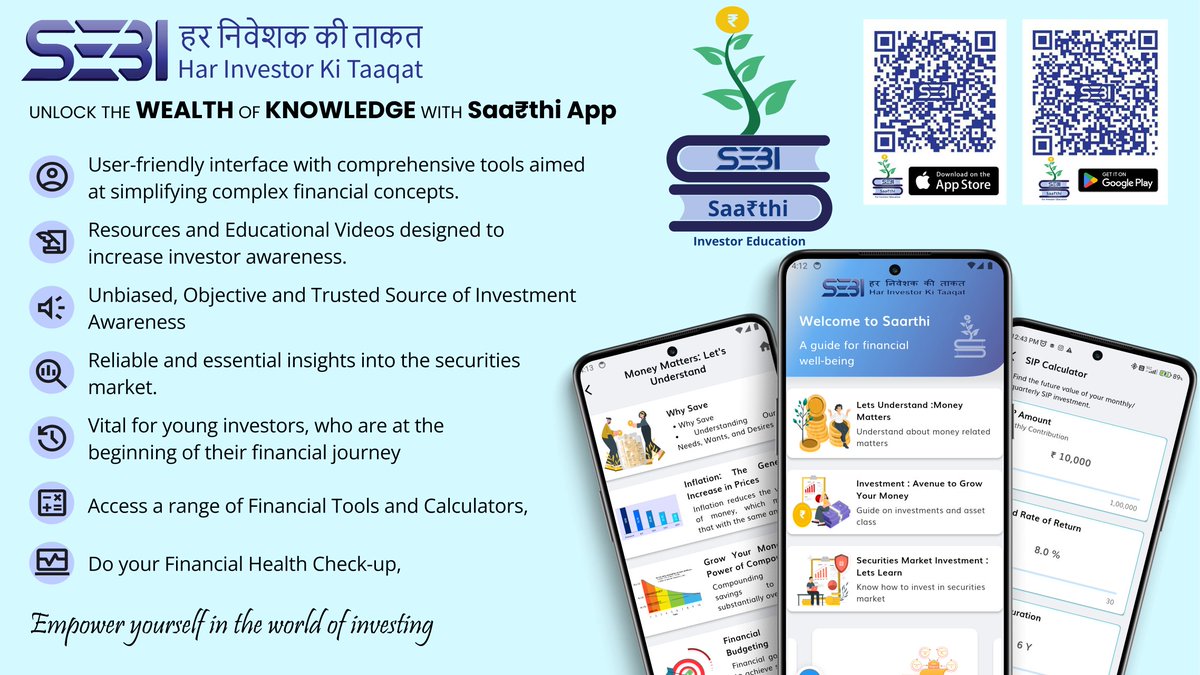 SEBI_Awareness (@sebi_india) on Twitter photo Now learn about securities market using SaaβΉthi Mobile app. 
#SEBI #Sebisaarthiapp #Stockmarket Now learn about securities market using SaaβΉthi Mobile app. 
#SEBI #Sebisaarthiapp #Stockmarket