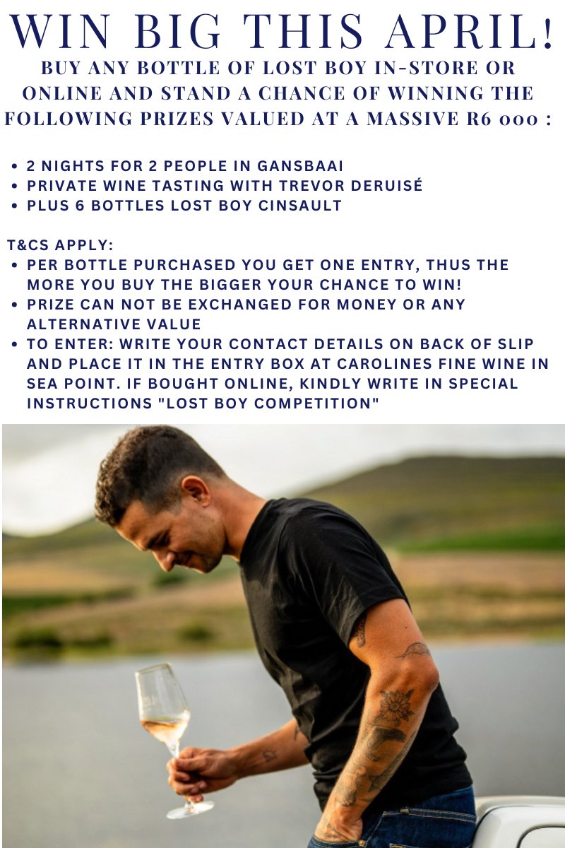 Win big this April! Find all Lost Boy wines : carolineswine.com/?s=lost+boy&po…
#cinsault #trevorderuise #gansbaai #Prizes