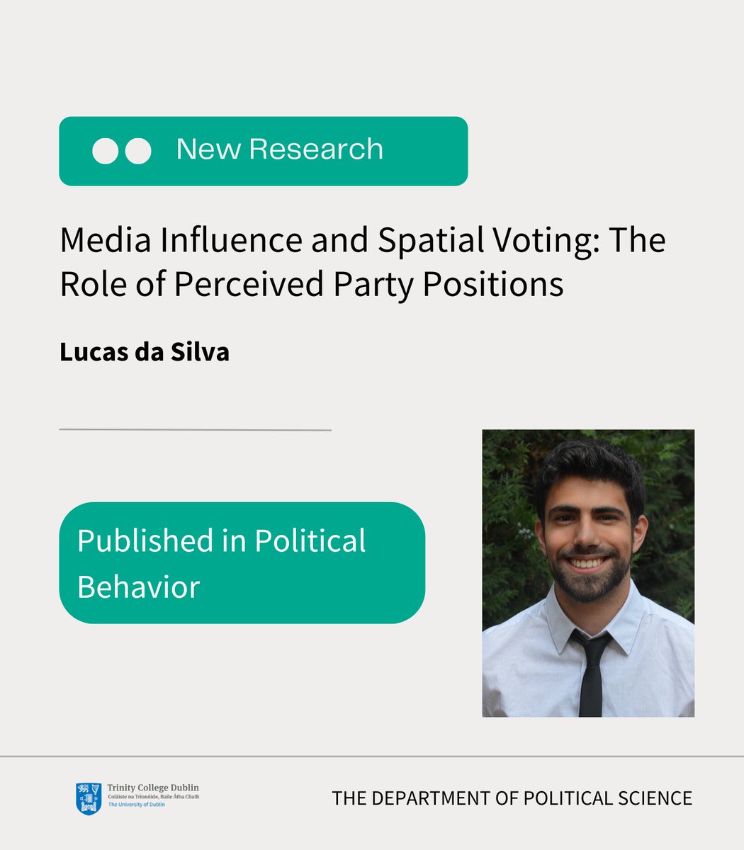 TCDPoliticalSci's tweet image. 🧐New Research 🧐

How does the media affect the way we vote? PhD Researcher @Lucas_P_daSilva explores this in a new article published by @PolBehavior 👏

🔗Read the article here: tinyurl.com/yc622vhu

#politics @TCD_SSP @TrinityResearch