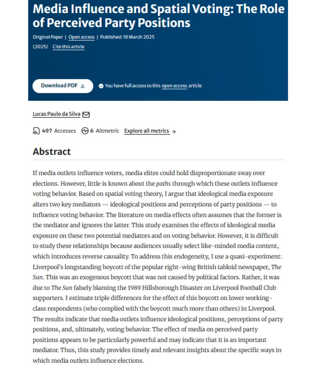TCDPoliticalSci's tweet image. 🧐New Research 🧐

How does the media affect the way we vote? PhD Researcher @Lucas_P_daSilva explores this in a new article published by @PolBehavior 👏

🔗Read the article here: tinyurl.com/yc622vhu

#politics @TCD_SSP @TrinityResearch