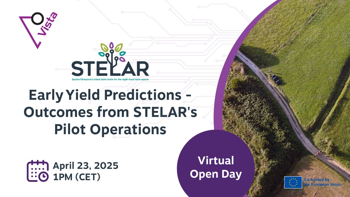 🌱 Curious about how we can predict crop yields earlier in the season? Join us for the next STELAR Open Day to see how digital tools are tackling this challenge!

🗓️ April 23
⏰ 13:00 CET

🔗 Register now: bit.ly/3YnT57G

#HorizonEurope #ResearchImpactEU #OpenDay