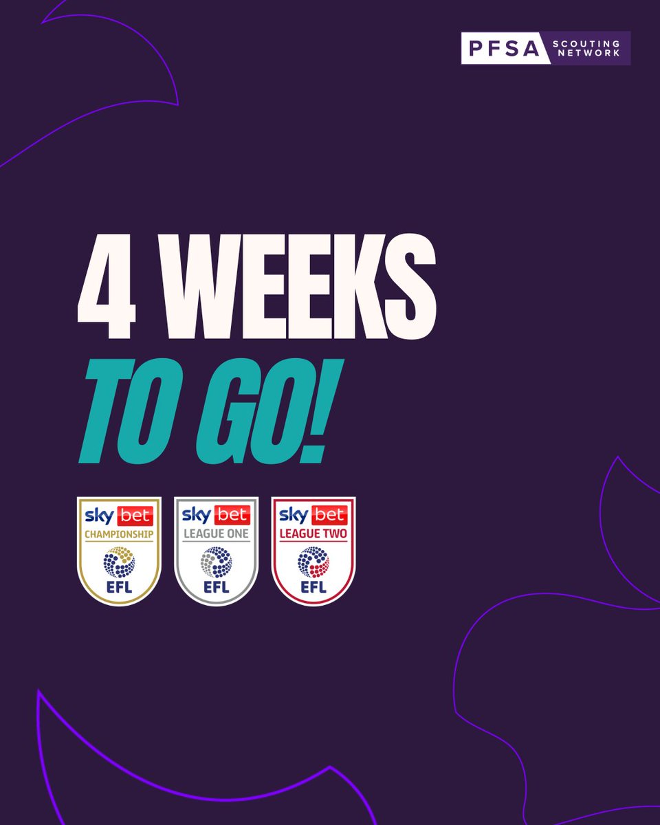 ThePFSA's tweet photo. With less than four weeks remaining in the season, now is the perfect time to get online, complete your certification, and begin reporting alongside our EPL partners!

#efl #league1 #league2 #pfsa #scoutingnetwork

https://t.co/pJ3VNsyqRK https://t.co/9ND0itRXrm