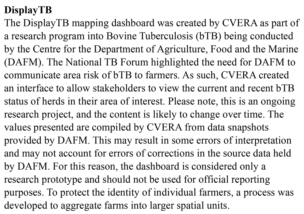 UCD_CVERA's tweet image. The DisplayTB dashboard has been updated to include Bovine Tuberculosis (bTB) data for Q1 2025. The values presented are compiled by CVERA from data snapshots provided by @agriculture_ie. The DisplayTB dashboard is available at tinyurl.com/mr38vkyp