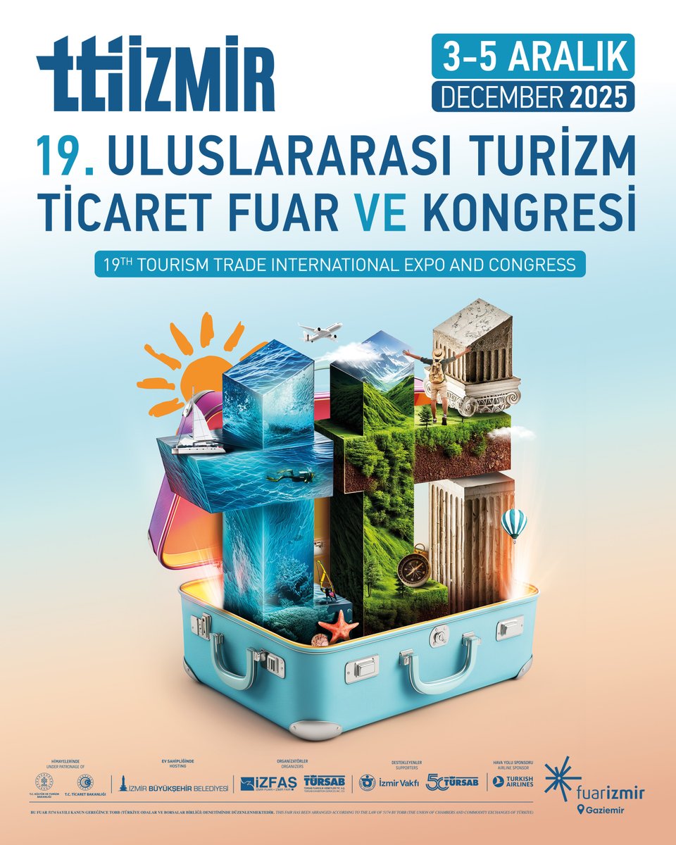 Valizini hazırla, turizmin geleceği İzmir’de şekilleniyor! 🌍✈️
🗓️ 3-5 Aralık 2025
📍 Fuarizmir – Gaziemir
🎯 19. Uluslararası Turizm Ticaret Fuar ve Kongresi
Sektörün kalbinin attığı yerde buluşalım!
#TTIİzmir2025 #TurizmFuarı #Fuarizmir #TurizminRotası #İzmir