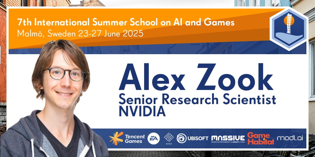 AI and Games School 2025 (@gameaischool) on Twitter photo Excited to welcome Alex Zook from <a href="/nvidia/">NVIDIA</a> to the #GameAISchool2025!
From RL at <a href="/Blizzard_Ent/">Blizzard Entertainment</a> to sim2real at <a href="/unity/">Unity</a>, and now generative AI in the NVIDIA Omniverse, Alex brings top-tier insights on AI-powered game development.
Don't miss out! Register now: school.gameaibook.org Excited to welcome Alex Zook from <a href="/nvidia/">NVIDIA</a> to the #GameAISchool2025!
From RL at <a href="/Blizzard_Ent/">Blizzard Entertainment</a> to sim2real at <a href="/unity/">Unity</a>, and now generative AI in the NVIDIA Omniverse, Alex brings top-tier insights on AI-powered game development.
Don't miss out! Register now: school.gameaibook.org