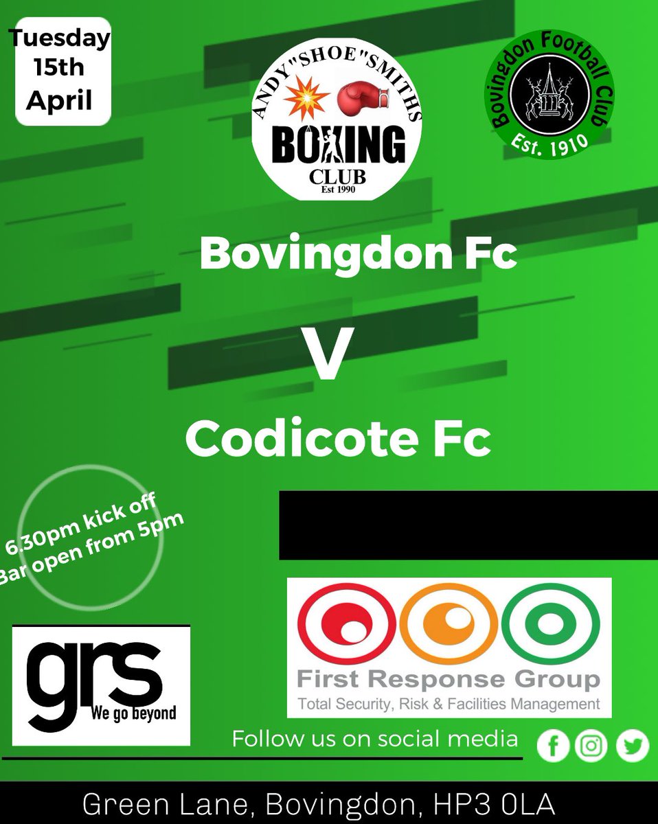Bovingdon Football Club (@bovingdonfc) on Twitter photo Another midweek game tonight as we host <a href="/FC_Codicote/">Codicote FC Est 1913</a> in the league 6.30pm kick off 💚⚽️ Another midweek game tonight as we host <a href="/FC_Codicote/">Codicote FC Est 1913</a> in the league 6.30pm kick off 💚⚽️