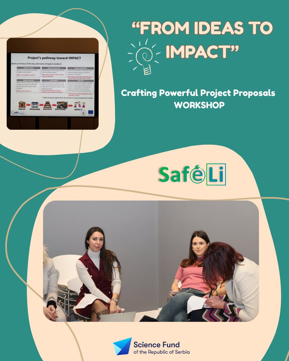 safeLi_project's tweet image. ✨Our PI, Snezana Papovic participated in workshop &quot;FROM IDEAS TO IMPACT: Crafting Powerful Project Proposals&quot;, as part of (@smartwatertwin ).
🌎 Thank t oorganizers for this fantastic opportunity!
#promis #SafeLi #fondzanauku #pmfns #dhbzzs_ns #Networking #HorizonEurope