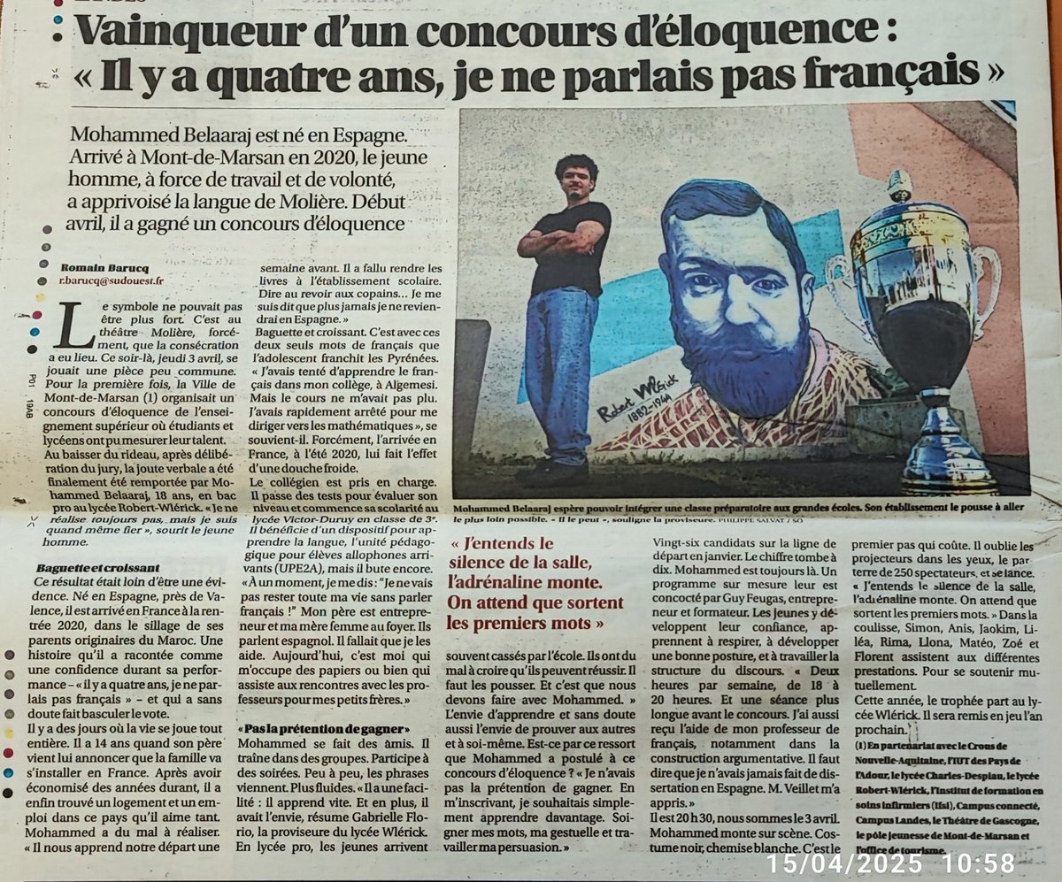 WMetiers's tweet photo. Mohammed Belaaraj du Lycée Wlerick gagne le Concours de L éloquence devant 10 étudiants - Bravo pour son parcours, remerciements a son professeur pour son soutien.Felicitations, #Wlerick https://t.co/pvYqTPOvL7