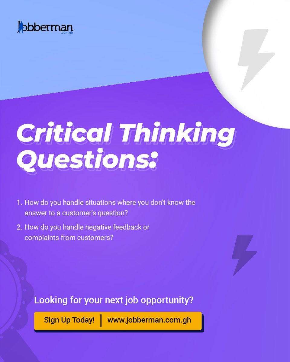 JobbermanGhana's tweet image. #trendingonjobberman
This job is trending. Here are two popular interview questions to keep in mind as you enter your next customer representative interview.
For more interview tips, visit brnw.ch/21wS04o
#jobbermanghana #jobhuntingtips #hiringtip #jobsinghana