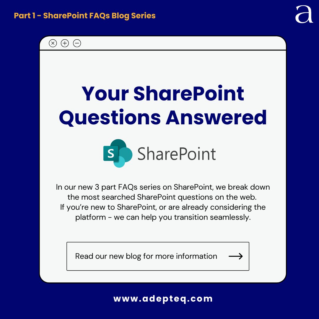 adepteq's tweet photo. Whether you're considering SharePoint for the first time or want to get more from your current setup, this blog is a great place to start.

Read the full article: https://t.co/v9t33gerZP

#SharePoint #Microsoft365 #Intranet #DocumentManagement  #SharePointFAQ https://t.co/OFrK92M9EM
