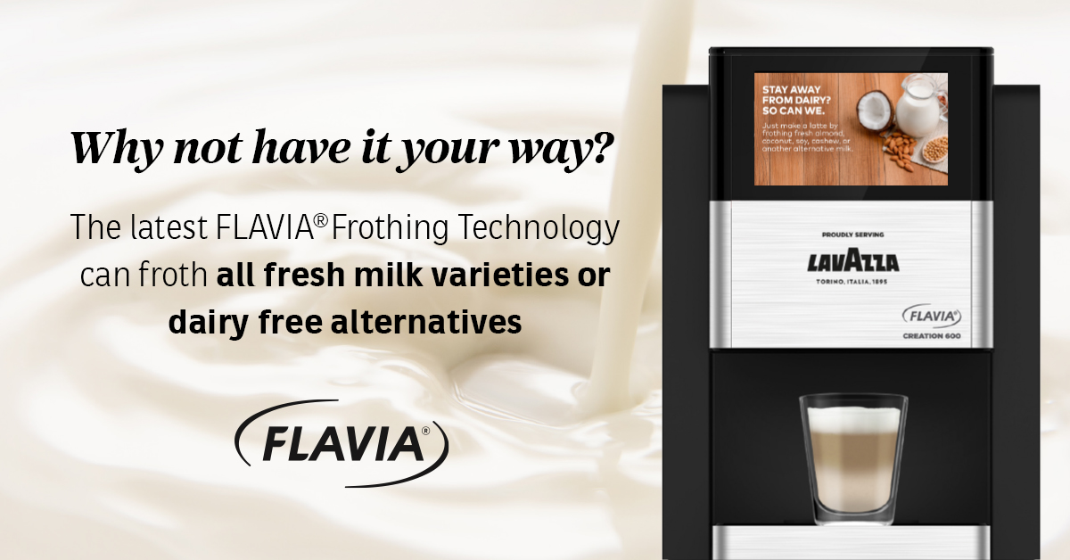 office_barista's tweet image. The Flavia Creation 600 office coffee machine froths any fresh milk, including dairy alternatives, in cup &amp;amp; taint free, which is great for workplaces with vegans or allergies! #touchfreecoffeemachine #FlaviaCreation600Machine #officecoffeemachine #FlaviaCreation #vegan #allergies