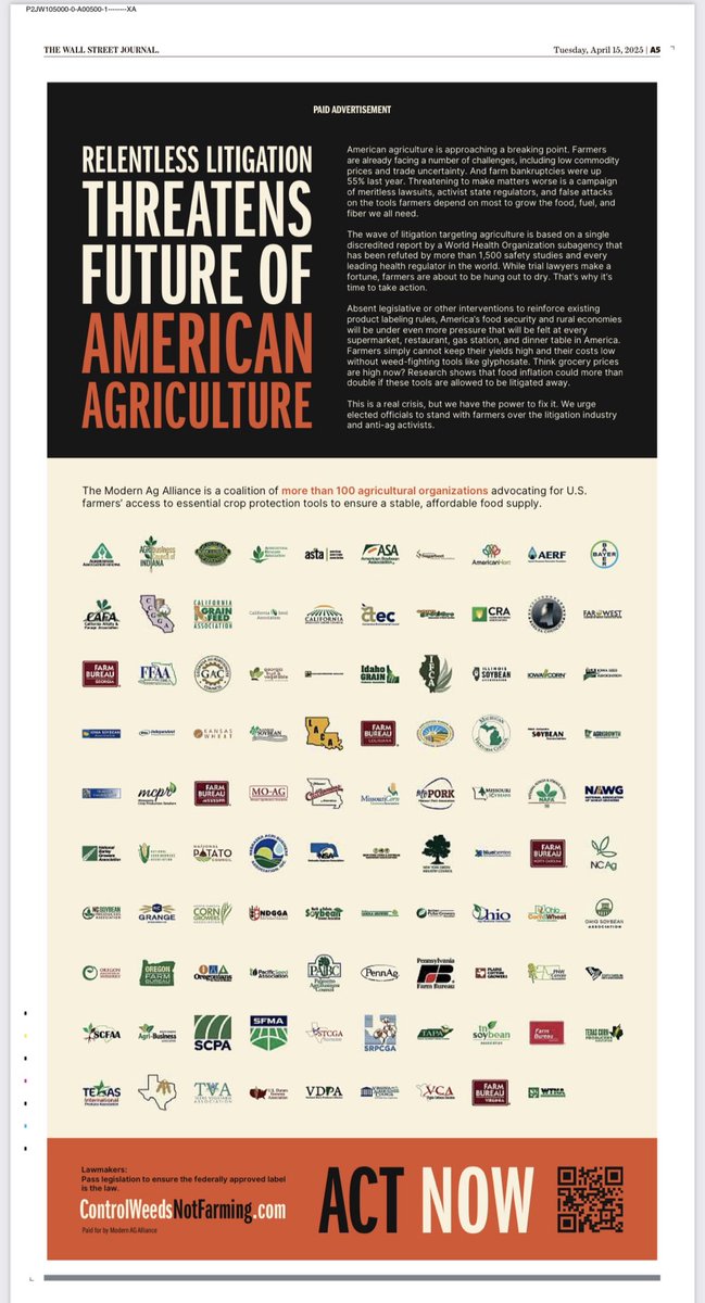 Max Armstrong (@maxarmstrong) on Twitter photo Save Glyphosate full-page ad in todayās <a href="/WSJ/">The Wall Street Journal</a>. Almost 100 groups pile on for ā¦<a href="/Bayer4CropsUS/">Bayer U.S. šŗšø | Crop Science</a>ā© ā¦<a href="/BayerCropProUS/">Bayer Crop Protection U.S.</a>ā© Save Glyphosate full-page ad in todayās <a href="/WSJ/">The Wall Street Journal</a>. Almost 100 groups pile on for ā¦<a href="/Bayer4CropsUS/">Bayer U.S. šŗšø | Crop Science</a>ā© ā¦<a href="/BayerCropProUS/">Bayer Crop Protection U.S.</a>ā©