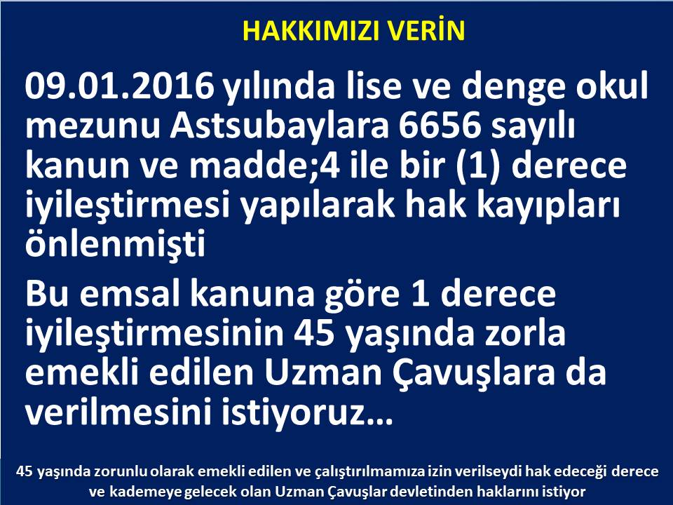 #UzmanÇavuş
#BirDereceHak
<a href="/RTErdogan/">Recep Tayyip Erdoğan</a>
<a href="/tcsavunma/">T.C. Millî Savunma Bakanlığı</a>
<a href="/hulusiakarmedya/">Hulusi AKAR</a>
<a href="/Akparti/">AK Parti</a>
<a href="/nacibostanci/">M. Naci Bostancı</a>
<a href="/akbasogluemin/">Av. M.Emin AKBAŞOĞLU 🇹🇷</a>
<a href="/AliYerlikaya/">Ali Yerlikaya</a>
<a href="/UlviYonter/">Dr.İzzet Ulvi YÖNTER</a>
<a href="/dbdevletbahceli/">Devlet Bahçeli</a>
<a href="/mustafaelitas/">Mustafa Elitaş</a>
<a href="/UlviYonter/">Dr.İzzet Ulvi YÖNTER</a>
<a href="/erkanakcay45/">Erkan Akçay</a>
<a href="/dijital/">Dijital</a>
<a href="/alitilkici38/">Ali Tilkici 🇹🇷</a>
<a href="/HMBakanligi/">T.C. Hazine ve Maliye Bakanlığı</a>