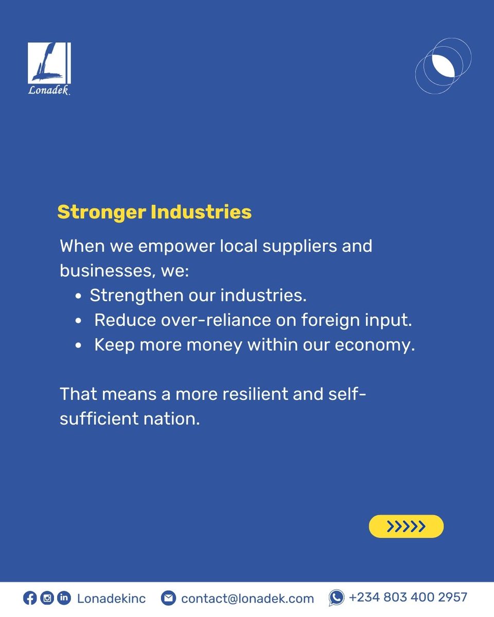 LonadekInc's tweet photo. Why does Local Content matter for Nigeria’s economy? 

It builds local businesses, strengthens industries, and creates lasting impact for people in our economy.

#Lonadek #LocalContent #LocalContentAdvisory #RegulatoryCompliance https://t.co/7qUWbJhthi
