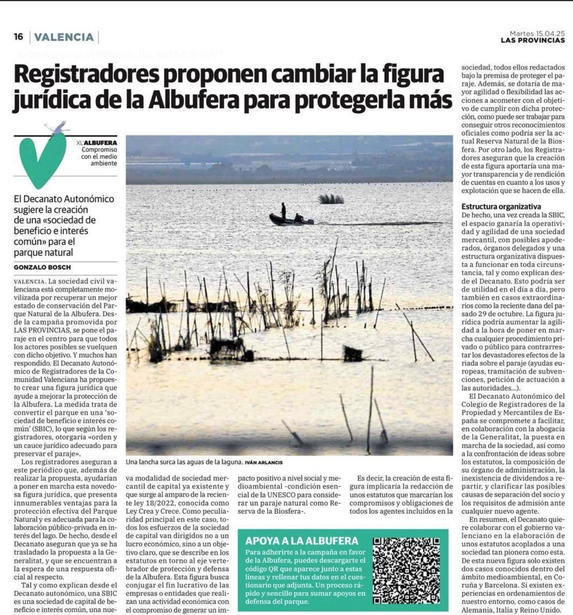 “El Decanato Autonómico de los registradores de la Comunidad Valenciana <a href="/RegistradoresCV/">RegistradoresDecanatoCV</a> sugiere la creación de una sociedad de beneficio e interés común #SBIC que mejore la protección del parque natural La Albufera”, por <a href="/BoschGonzalo/">Gonzalo Bosch</a> en <a href="/lasprovincias/">LAS PROVINCIAS</a>

📍lasprovincias.es/valencia/regis…