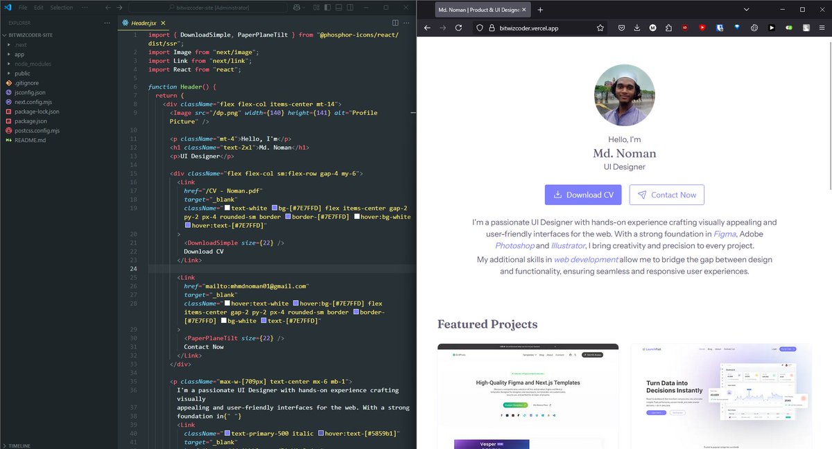 BitWizCoder's tweet image. After designing and coding for a while.
Finally, the portfolio is done.
Here's the live site: bitwizcoder.vercel.app