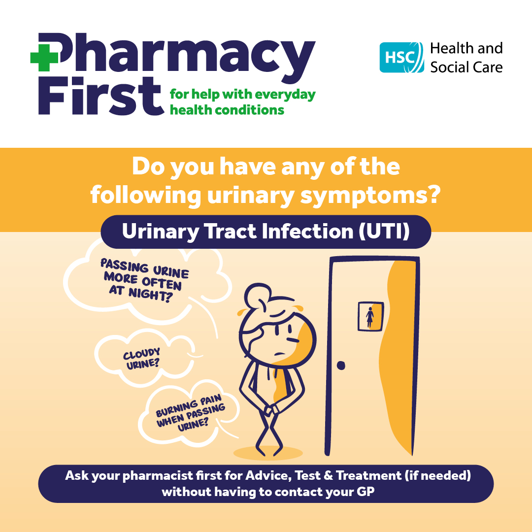 Experiencing UTI symptoms? You may not need to see your GP.

If you’re female and aged between 16 and 64, you can now get assessed and treated for Urinary Tract Infection (UTI) symptoms directly at your local community pharmacy — no appointment needed.

Look out for symptoms