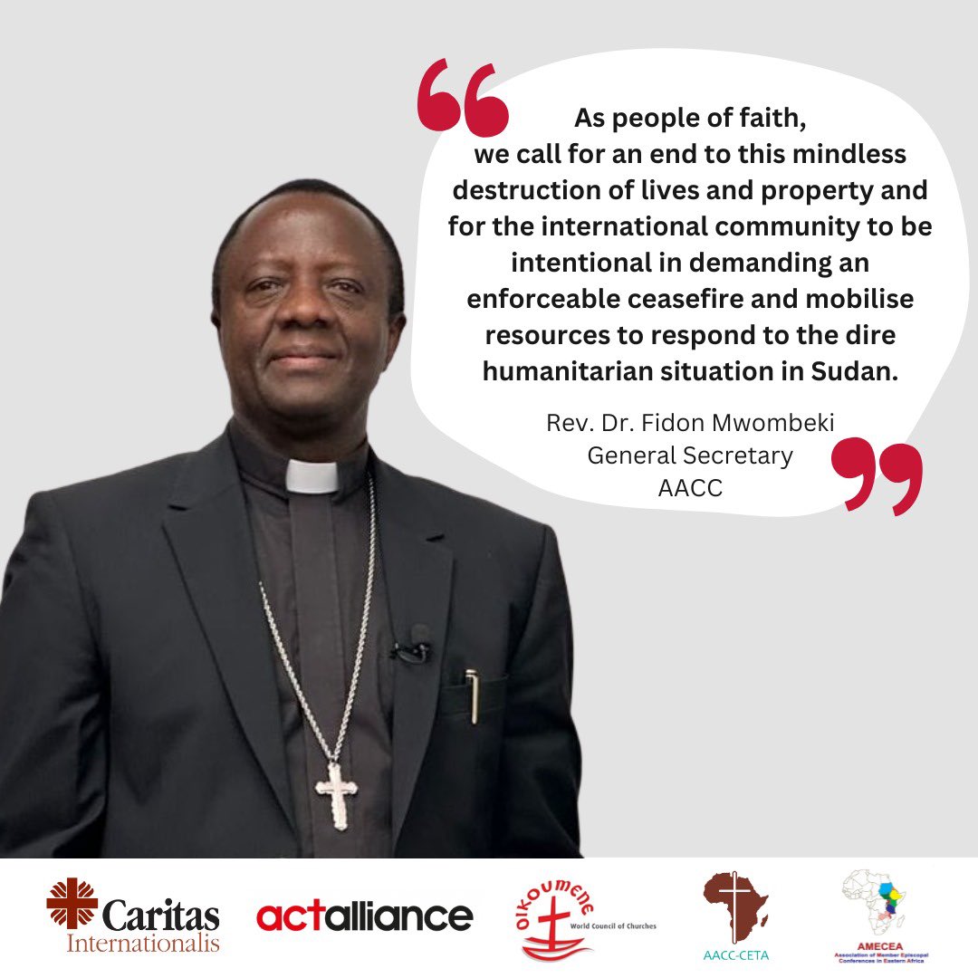 🔔AACC affirms the Joint Faith Statement on the war in Sudan: aacc-ceta.org/en/aacc-affirm…

As the war in Sudan makes two years since its outbreak on 15th April 2023, faith actors working for the restoration of peace in Sudan have released a joint statement mourning the lives lost and