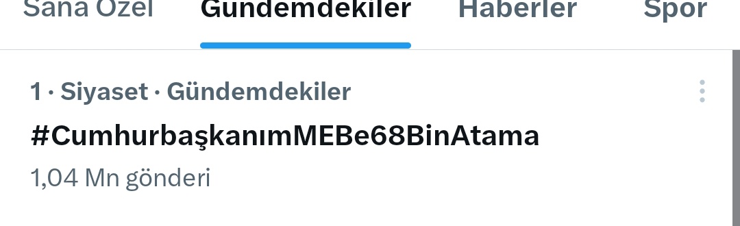 1 MİLYON olduk   arkadaşlar durmak yok kabineye kadar twit atmaya dünya gündemine girmeye devam 

#CumhurbaşkanımMEBe68BinAtama