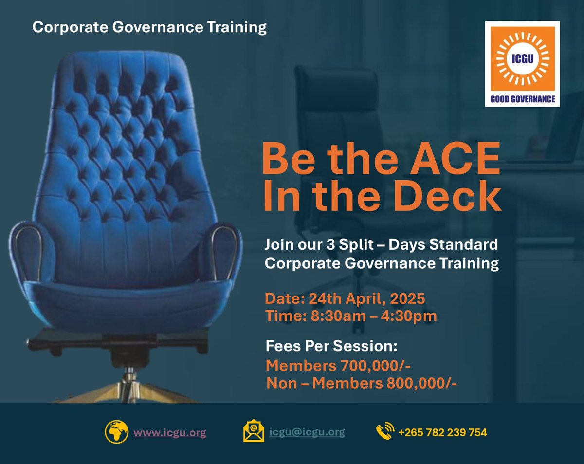 Don't settle for just being a Board Member, be the ACE in the DECK! 

Sharpen your board knowledge and skills!

Click on the link below to Join our Corporate  Governance Trainings! icgu.org/services/train…