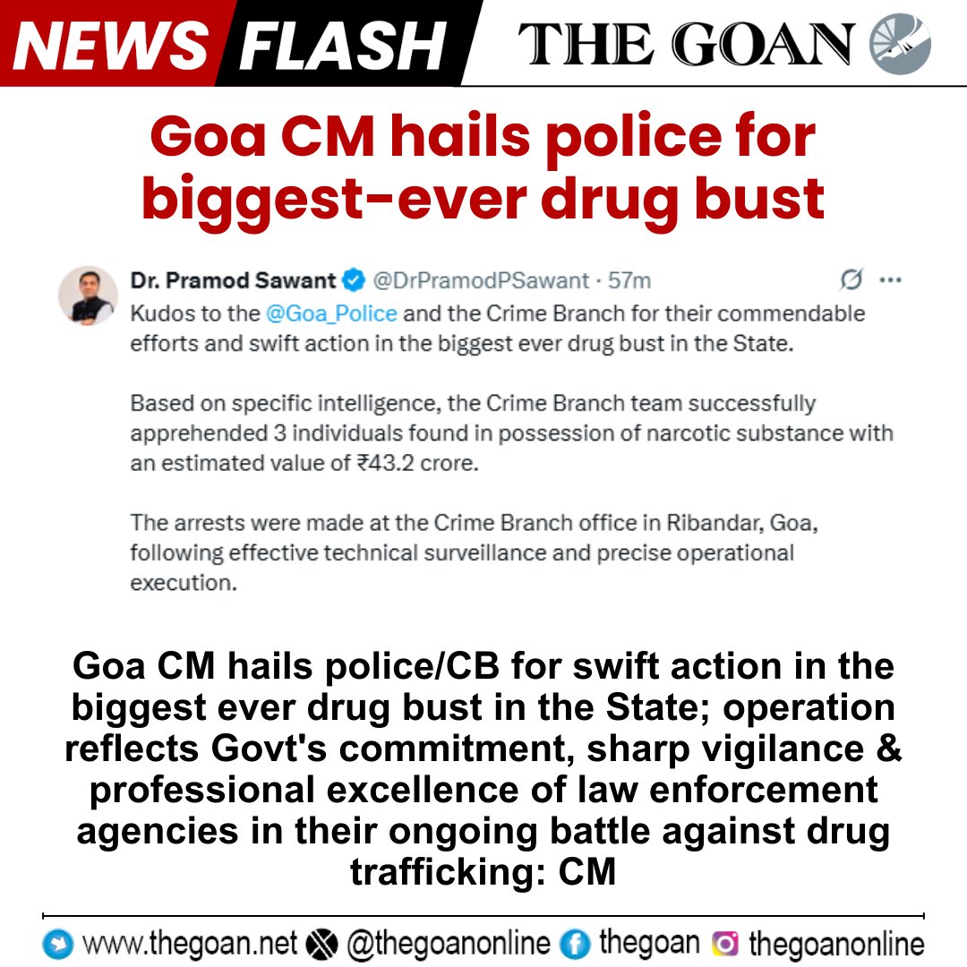Goa CM hails #police for biggest-ever #drug bust

#Goa #BreakingNews