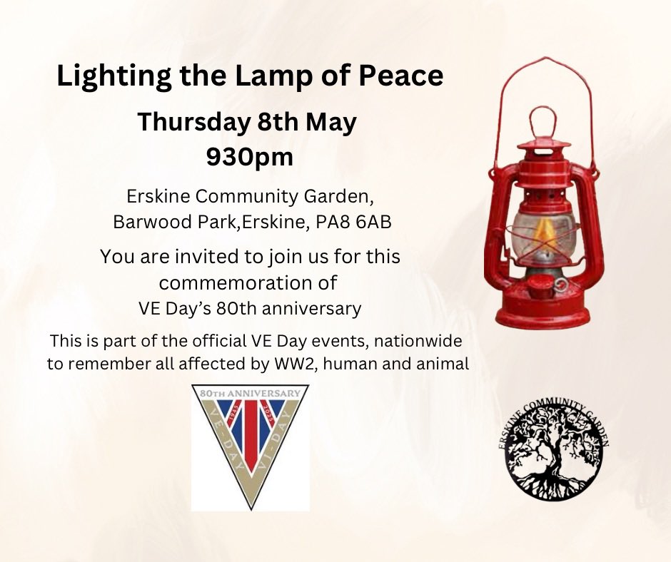 ErskineCGarden (@erskinecgarden) on Twitter photo We will have 100 of the patches available on 10th May at the #ve80 tea party. Commemorating the 80th anniversary of VE Day on 8th May with the lighting of the lamp for peace <a href="/CllrMontgomery/">Kevin Montgomery</a> <a href="/RenCouncil/">RenCouncil</a> <a href="/Alison_S_Taylor/">Alison S Taylor, MP - Paisley Renfrewshire North</a> <a href="/NatalieDon_/">Natalie Don-Innes MSP</a> <a href="/ErskineRotary/">Erskine and District Rotary</a> <a href="/RenfrewshireGaz/">The Renfrewshire Gazette</a> #VEDay80 We will have 100 of the patches available on 10th May at the #ve80 tea party. Commemorating the 80th anniversary of VE Day on 8th May with the lighting of the lamp for peace <a href="/CllrMontgomery/">Kevin Montgomery</a> <a href="/RenCouncil/">RenCouncil</a> <a href="/Alison_S_Taylor/">Alison S Taylor, MP - Paisley Renfrewshire North</a> <a href="/NatalieDon_/">Natalie Don-Innes MSP</a> <a href="/ErskineRotary/">Erskine and District Rotary</a> <a href="/RenfrewshireGaz/">The Renfrewshire Gazette</a> #VEDay80