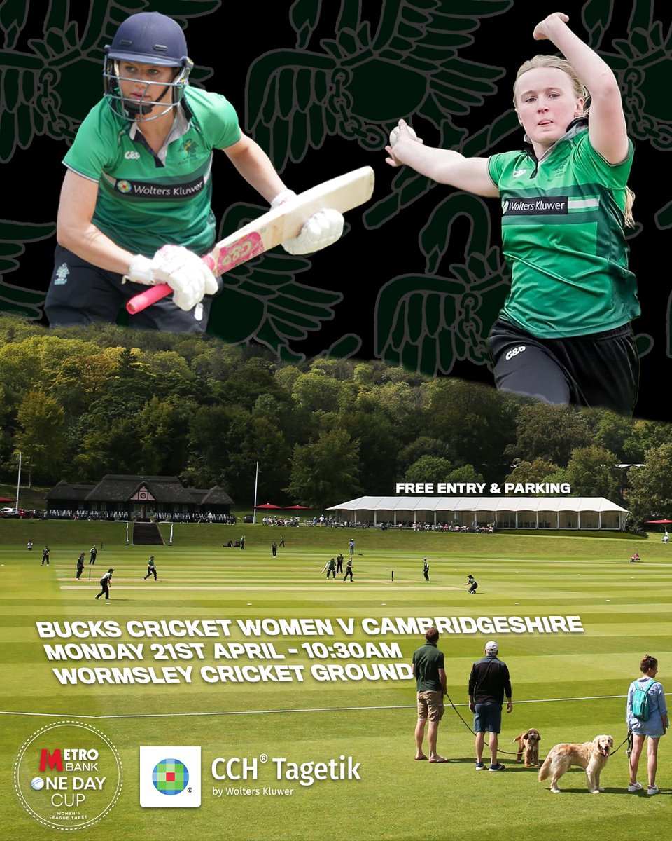 𝗕𝘂𝗰𝗸𝘀 𝗖𝗿𝗶𝗰𝗸𝗲𝘁 𝗪𝗼𝗺𝗲𝗻 v <a href="/Cambs_CB/">Cambridgeshire Cricket</a> 🦢©️

Do not miss your chance to see our Women's 1st XI in <a href="/onedaycup/">Metro Bank One Day Cup</a> action this Easter Monday for 𝗙𝗥𝗘𝗘! ⚪

📅 Monday 21st April, 10:30am
📍 Wormsley Cricket Ground
🚗 Free Parking

🦢🏏 #BucksCricket