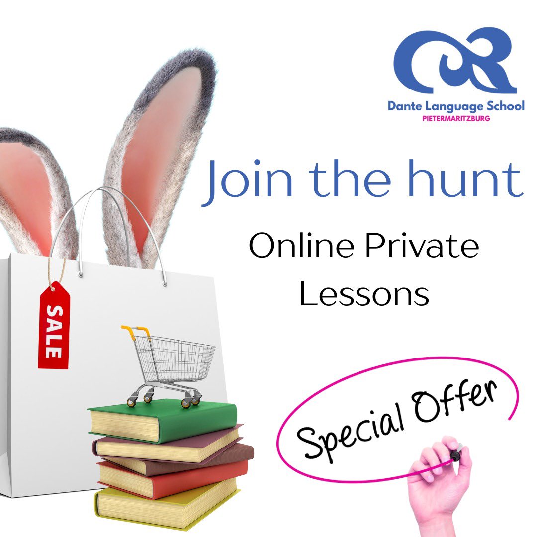 Celebrate Easter with us and join the Language Hunt!

Visit our website, choose any language for our online private lessons, and use the discount code: LANGUAGEHUNT to get 5% off! 
Offer valid until end of April. 

Let the Hunt begin! 

#DantePMB 
#EasterSpecials  
#Language