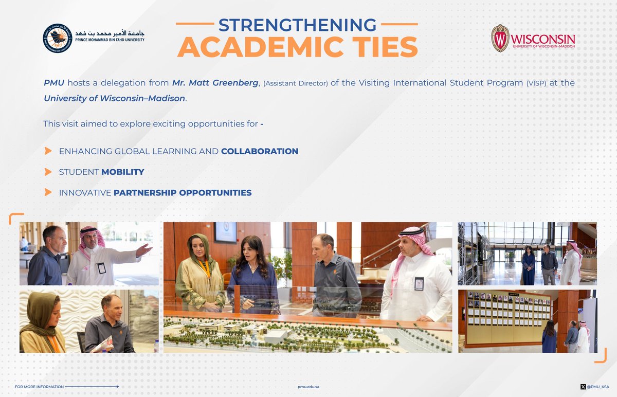 Strengthening academic ties!
"PMU_KSA &amp; <a href="/UWMadison/">UW–Madison</a> are exploring exciting opportunities for students growth &amp; global exposure!
Discussing innovative ways to enhance global learning &amp; partnership opportunities. #PMU #AcademicExcellence