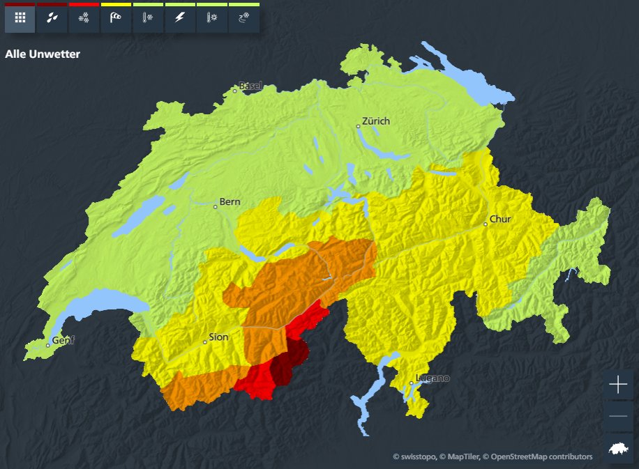 Warnung des Bundes: #Dauerregen und #Schneefall. Gefahrenstufen 3, 4 und 5 (von 5). Betroffene Regionen, weitere Informationen und Verhaltensempfehlungen auf meteoschweiz.ch und naturgefahren.ch oder auf der MeteoSwissApp. Mehr in Kürze: meteoschweiz.admin.ch/ueber-uns/mete…