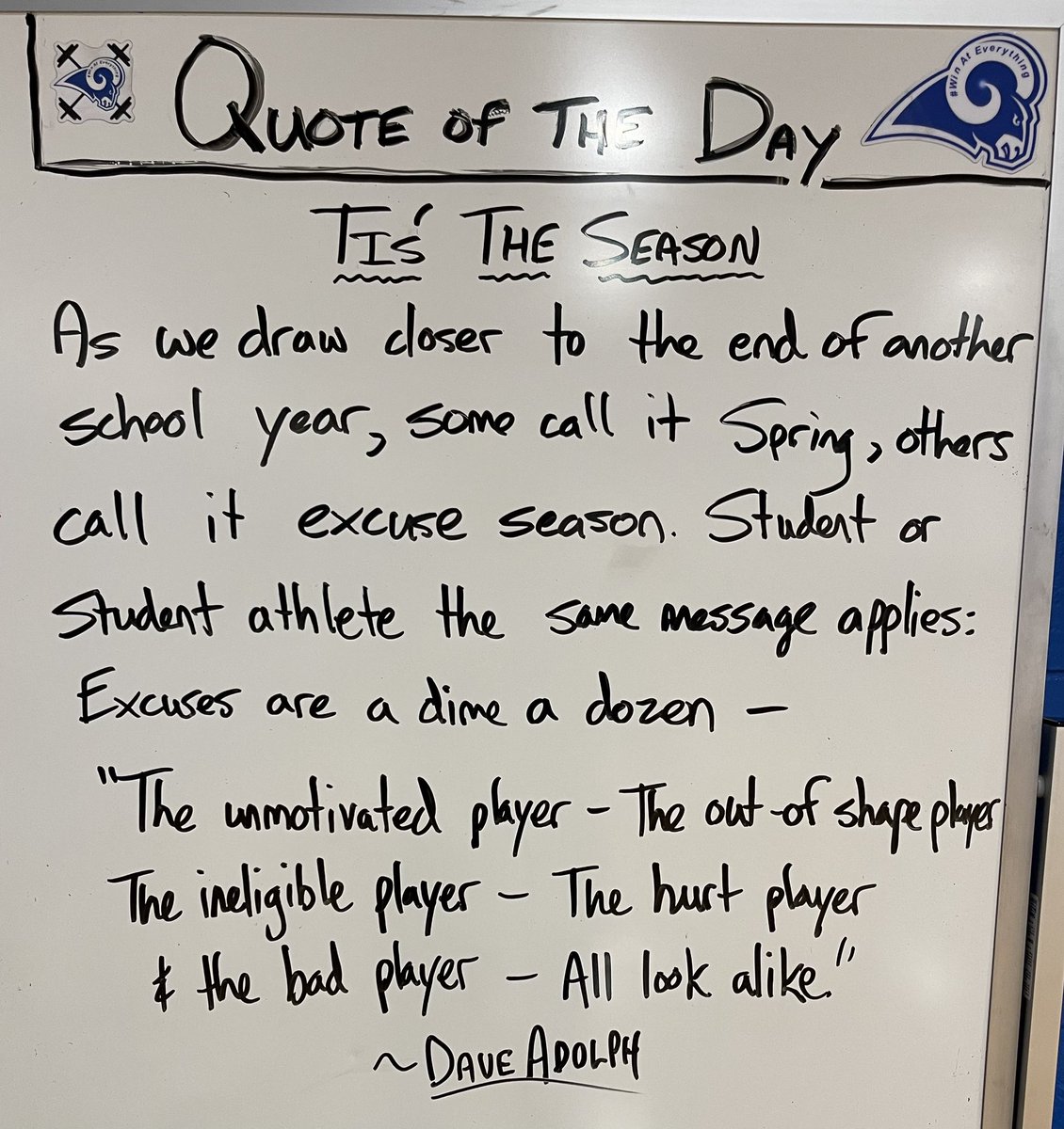 CoachRayO3313's tweet image. Tis’ the season. 

Just remember when you’re coming up with an elaborate excuse for your own shortfall, that all the excuses get viewed the exact same way. The goal is to work around the excuses in order to be better tomorrow than we were today