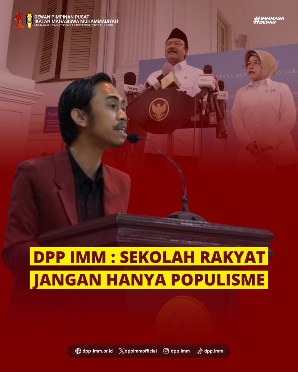 dppimmofficial's tweet photo. DPP IMM : SEKOLAH RAKYAT JANGAN HANYA POPULISME
Ini adalah tanggung jawab negara untuk memastikan setiap anak dari keluarga kurang mampu mendapatkan pendidikan yang bermutu dan bermartabat.
#sekolahrakyat #prabowo #pendidikan #populisme #dppimm https://t.co/hsVAQ1nUPs