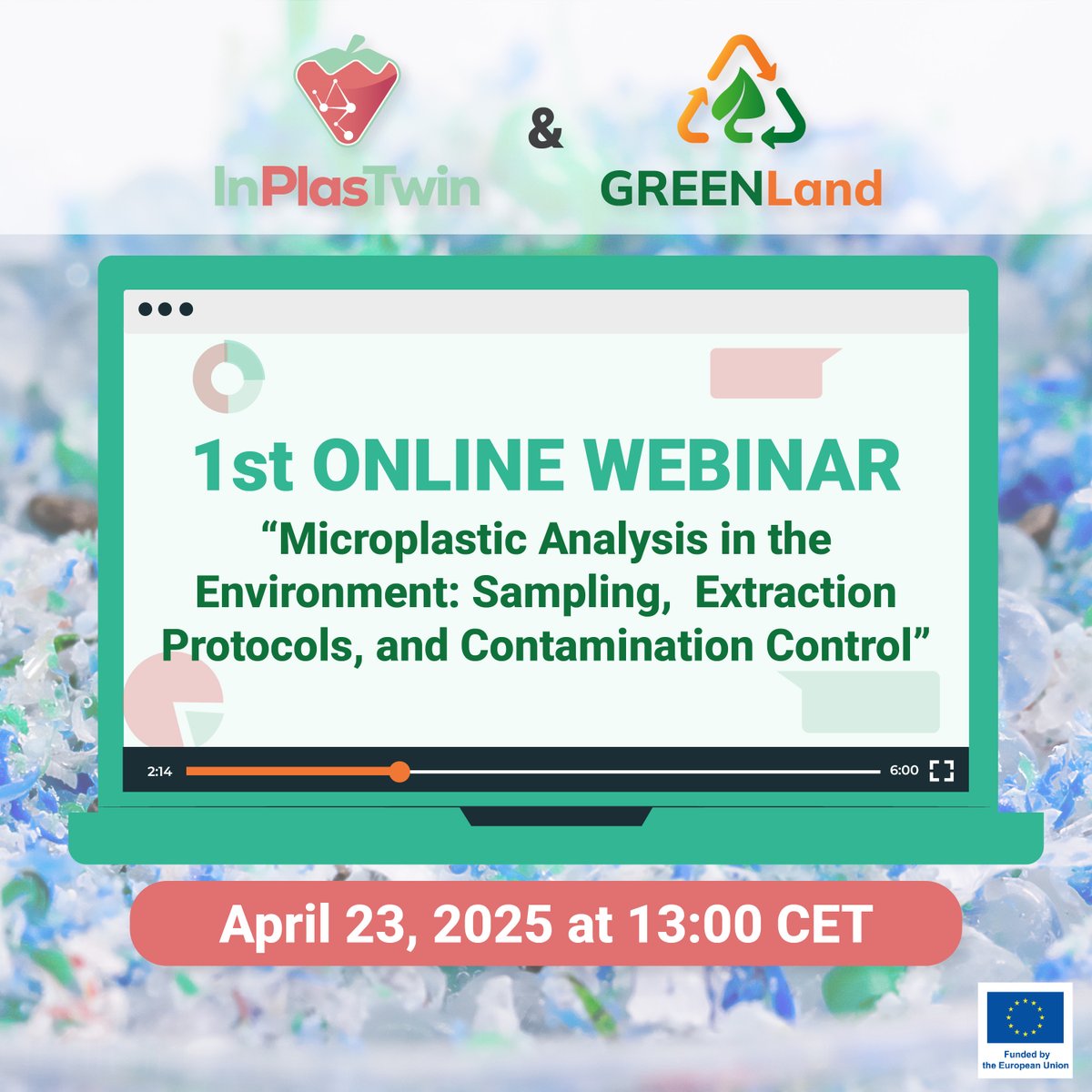 Foodscale Hub (@foodscalehub) on Twitter photo Join the <a href="/InPlasTwin/">InPlasTwin</a> & <a href="/Proj_GREENLand/">Project GREENLand</a> webinar next week! 🔬
Learn about "Microplastic Analysis in the Environment: Sampling, Extraction Protocols, and Contamination Control" at the project's 1st ONLINE WEBINAR.
Register here: rb.gy/evmys4 Join the <a href="/InPlasTwin/">InPlasTwin</a> & <a href="/Proj_GREENLand/">Project GREENLand</a> webinar next week! 🔬
Learn about "Microplastic Analysis in the Environment: Sampling, Extraction Protocols, and Contamination Control" at the project's 1st ONLINE WEBINAR.
Register here: rb.gy/evmys4