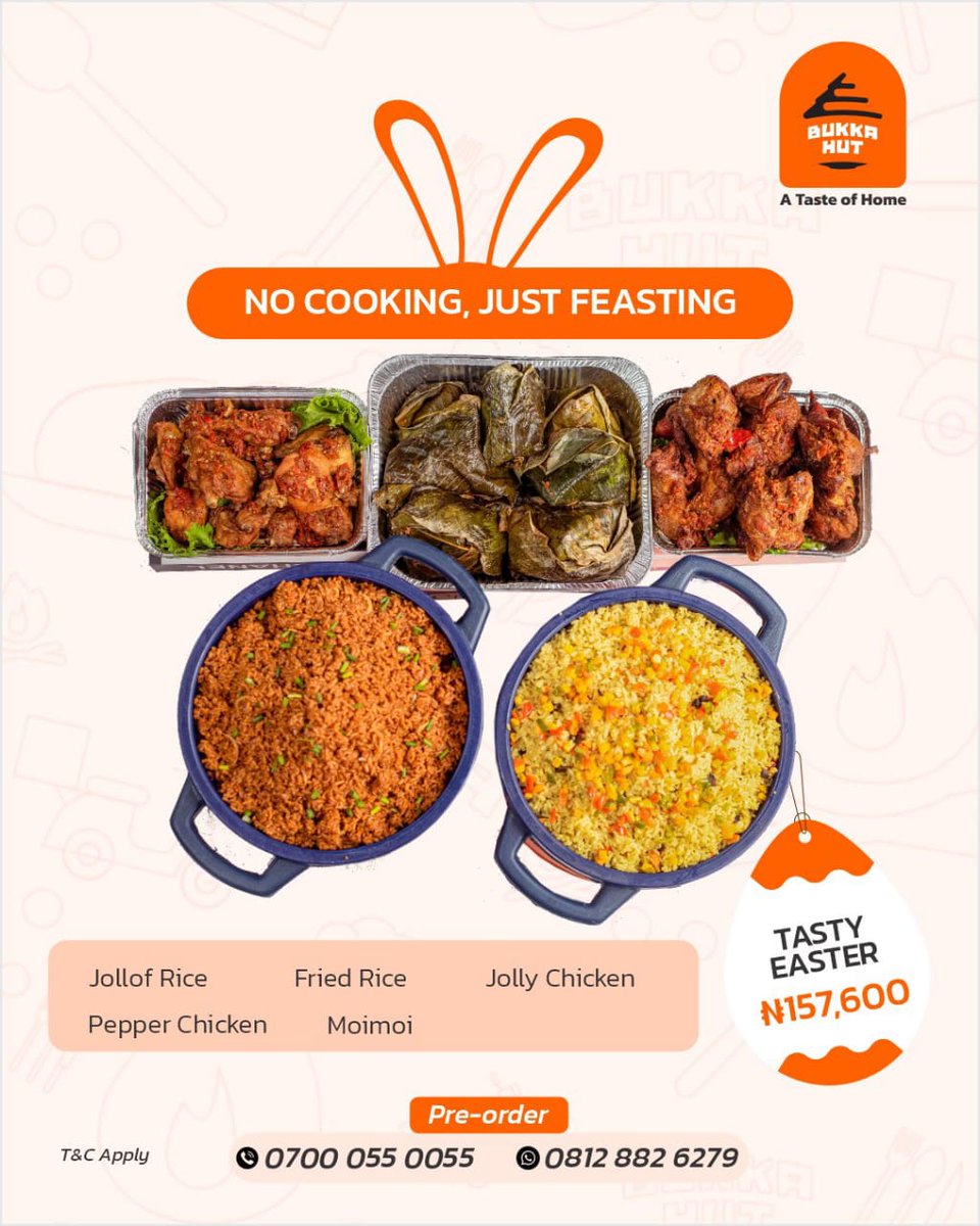 vibequeen01's tweet photo. Easter stress-free? 🐰🥘 Yes, please!
Pre-order now from @Bukkahut and let them handle the cooking!
0700 055 0055 | 📱(Call)
0812 882 6279 (WhatsApp) #ATasteOfHome https://t.co/8PRENVTjBR