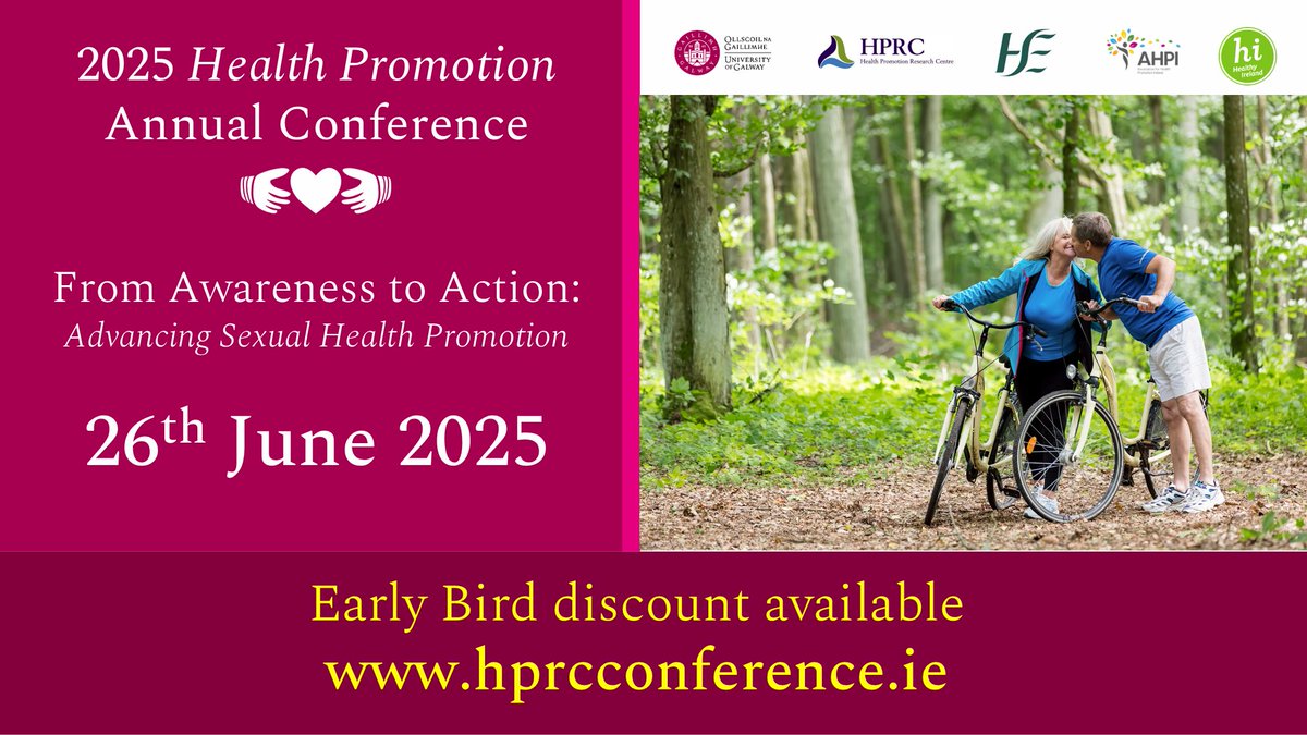 The Early Bird registration fee for the Annual Health Promotion Conference is available for another week, until 21 April 2025! You can register and submit an abstract at hprcconference.ie. The deadline for submitting abstracts is 7 May. 

#HPRC2025